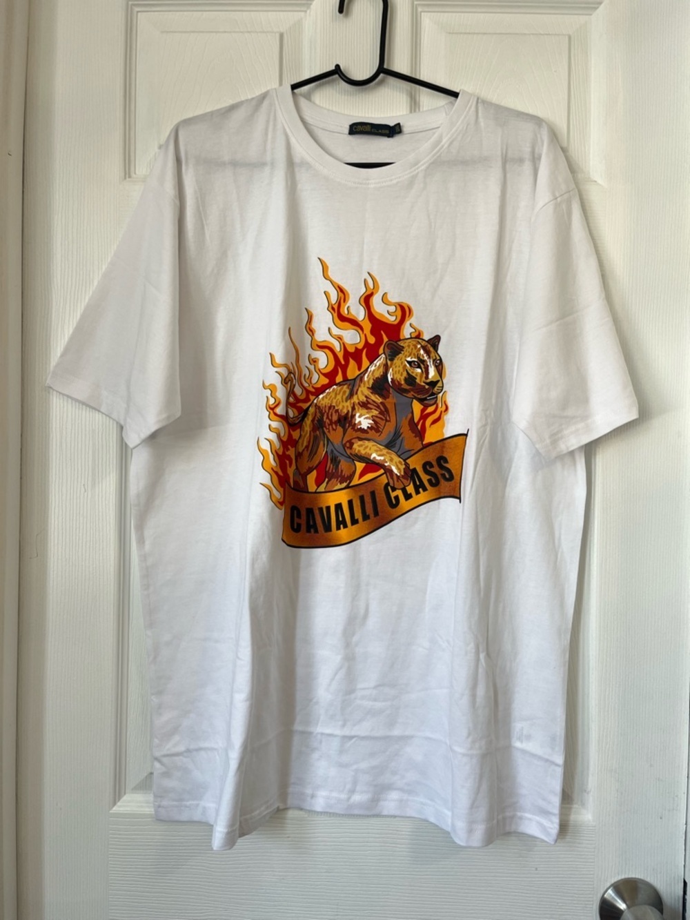 Cavalli Class White Graphic Flame Tiger T-Shirt Size 2XL